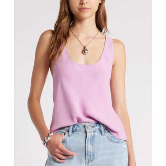 NWT Open Edit Scoop Neck Woven Sleeveless Tank in Pink Gale Lilac Color Large - Picture 1 of 7